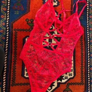 Very Sexy Unlined Lace-up Teddy, Pink, Small - Teddies